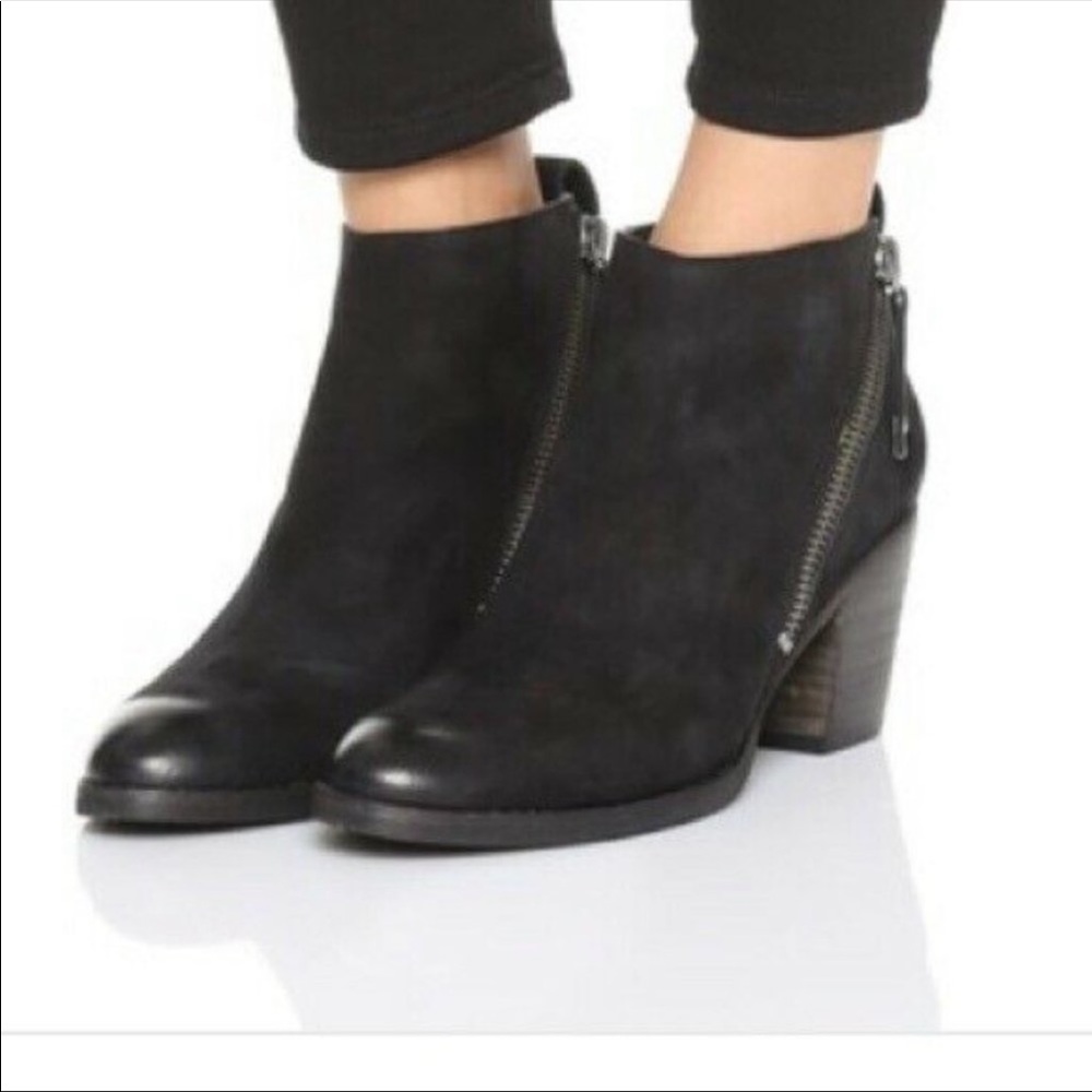 Dolce Vita Jaeger Nubuck Leather Ankle Booties Black Zip Up Size 10 EUC